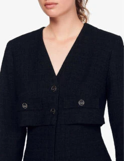 Sandro Seal Textured Tweed Playsuit -Selfridges Store R03947922 NOIRGRIS ALT04