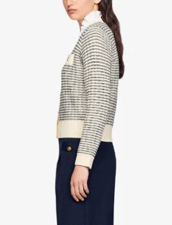 Sandro Octobre Striped V-neck Wool-blend Cardigan -Selfridges Store R03948191 NATURELS ALT02