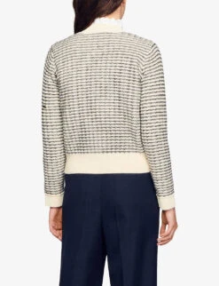 Sandro Octobre Striped V-neck Wool-blend Cardigan -Selfridges Store R03948191 NATURELS ALT03
