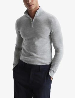 Reiss Blackhall Zipped Funnel-neck Merino-wool Jumper -Selfridges Store R03950849 SOFTGREYMOULI ALT02