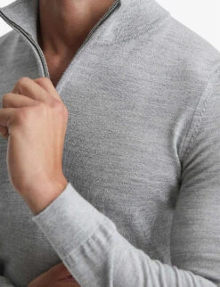 Reiss Blackhall Zipped Funnel-neck Merino-wool Jumper -Selfridges Store R03950849 SOFTGREYMOULI ALT04