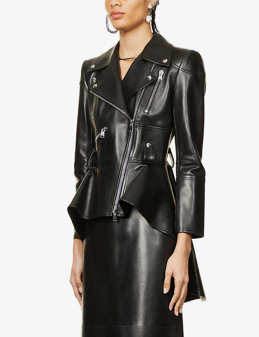 Alexander McQueen Frock-detail Peplum Leather Biker Jacket 3 Alexander McQueen Frock-detail Peplum Leather Biker Jacket - Image 3
