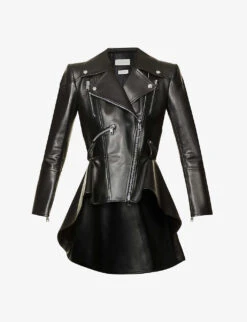 Alexander McQueen Frock-detail Peplum Leather Biker Jacket