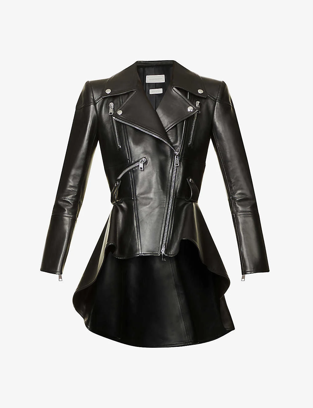 Alexander McQueen Frock-detail Peplum Leather Biker Jacket 1 Alexander McQueen Frock-detail Peplum Leather Biker Jacket