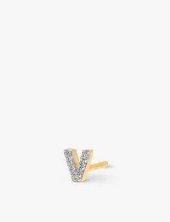 Initial 18ct Yellow Gold-plated Vermeil Recycled Sterling-silver And Cubic Zirconia Single Stud Earring