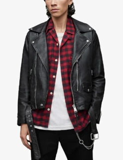 AllSaints Dren Biker-collar Zip-detail Leather Jacket -Selfridges Store R03954504 BLACK ALT02