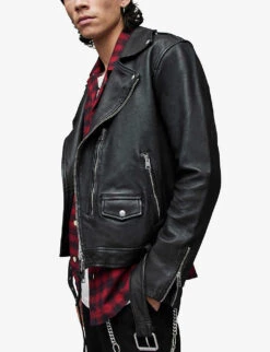 AllSaints Dren Biker-collar Zip-detail Leather Jacket -Selfridges Store R03954504 BLACK ALT04