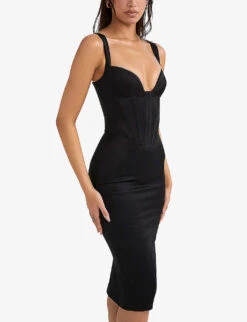 Fiorella Corseted Satin Midi Dress -Selfridges Store R03960128 BLACK ALT02