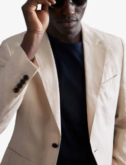 Reiss Kin Slim-fit Single-breasted Linen Blazer -Selfridges Store R03962187 STONE ALT02