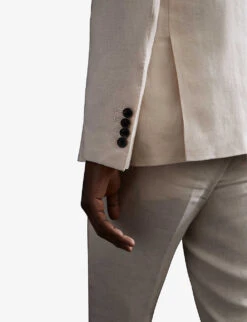 Reiss Kin Slim-fit Single-breasted Linen Blazer -Selfridges Store R03962187 STONE ALT04