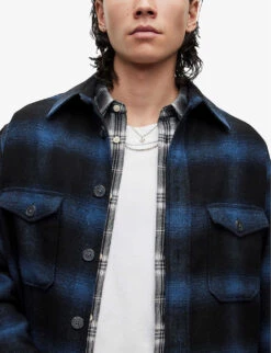 AllSaints Rotation Checked Oversized Woven Overshirt -Selfridges Store R03962406 DARKINK ALT03