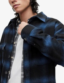 AllSaints Rotation Checked Oversized Woven Overshirt -Selfridges Store R03962406 DARKINK ALT04