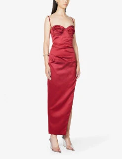 Flora Fuller-bust Satin Crepe Maxi Dress -Selfridges Store R03964097 WINE ALT02