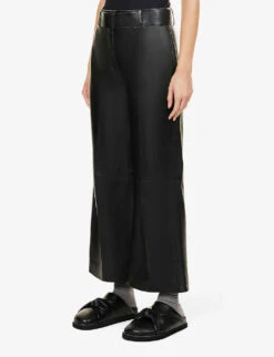 Joseph Taja Belted Wide-leg High-rise Leather Trousers -Selfridges Store R03995806 BLACK ALT02