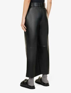 Joseph Taja Belted Wide-leg High-rise Leather Trousers -Selfridges Store R03995806 BLACK ALT03
