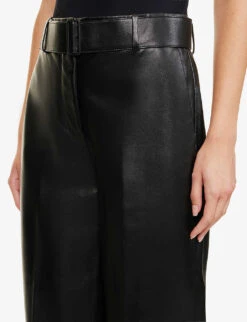 Joseph Taja Belted Wide-leg High-rise Leather Trousers -Selfridges Store R03995806 BLACK ALT04