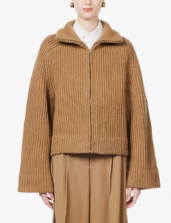 Joseph Zip-through Relaxed-fit Cotton-blend Cardigan -Selfridges Store R03996012 CAMEL ALT02