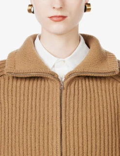 Joseph Zip-through Relaxed-fit Cotton-blend Cardigan -Selfridges Store R03996012 CAMEL ALT04