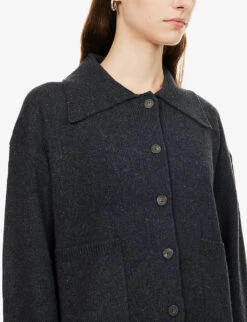 Joseph Collar Wool Cardigan -Selfridges Store R03996017 DARKGREY ALT04