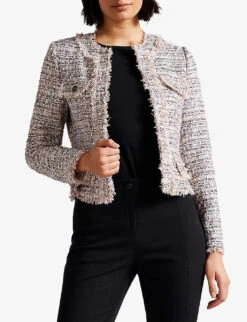 Ted Baker Renata Tweed-effect Fray-detail Woven Boucle Jacket -Selfridges Store R03998433 LTPINK ALT02
