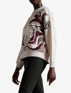 Ted Baker Flona Graphic-print Appliqué Cotton-blend Sweatshirt -Selfridges Store R03999018 NATURAL ALT02