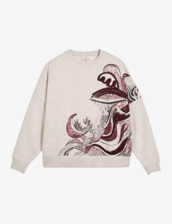 Ted Baker Flona Graphic-print Appliqué Cotton-blend Sweatshirt