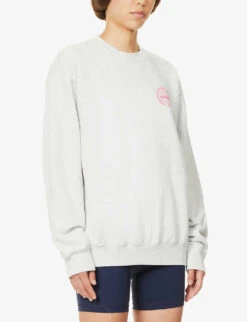 Sporty & Rich X Prince Logo-print Cotton-jersey Sweatshirt -Selfridges Store R04001488 HEATHERGRAYPINK ALT02