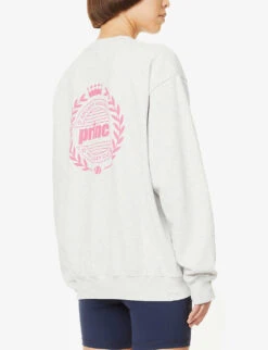 Sporty & Rich X Prince Logo-print Cotton-jersey Sweatshirt -Selfridges Store R04001488 HEATHERGRAYPINK ALT03