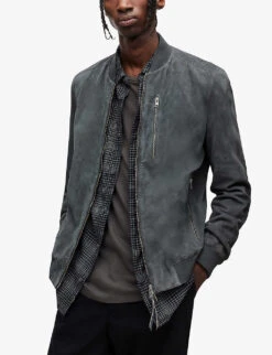 AllSaints Kemble Regular-fit Suede Bomber Jacket -Selfridges Store R04002402 SLATESTONEGRE ALT02