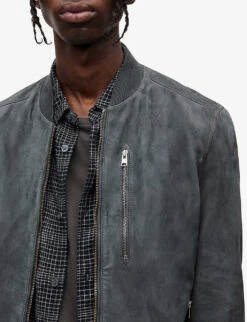 AllSaints Kemble Regular-fit Suede Bomber Jacket -Selfridges Store R04002402 SLATESTONEGRE ALT04
