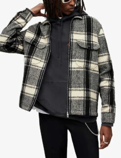 AllSaints Honshu Check-pattern Zipped Woven Jacket -Selfridges Store R04002972 JETBLACKECRU ALT02
