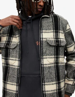 AllSaints Honshu Check-pattern Zipped Woven Jacket -Selfridges Store R04002972 JETBLACKECRU ALT04