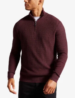Ted Baker Martenn Half-zip Funnel-neck Cotton-blend Jumper -Selfridges Store R04003730 MAROON ALT02