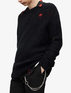 AllSaints Breaker Oversized Alpaca And Recycled Polyamide-blend Jumper -Selfridges Store R04005369 BLACK ALT02