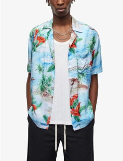 AllSaints Catalina Hawaiian-print Relaxed-fit Woven Shirt -Selfridges Store R04008742 BLUE ALT02