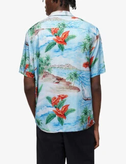 AllSaints Catalina Hawaiian-print Relaxed-fit Woven Shirt -Selfridges Store R04008742 BLUE ALT03
