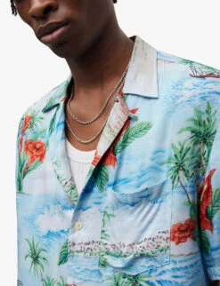 AllSaints Catalina Hawaiian-print Relaxed-fit Woven Shirt -Selfridges Store R04008742 BLUE ALT04