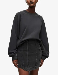 AllSaints Cygni Cut-out Organic-cotton Sweatshirt -Selfridges Store R04009262 WASHEDBLACK ALT02