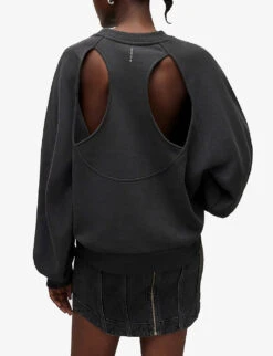 AllSaints Cygni Cut-out Organic-cotton Sweatshirt -Selfridges Store R04009262 WASHEDBLACK ALT03