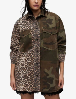 AllSaints Lily Camo-print Longline Cotton Shacket -Selfridges Store R04009294 CAMOGREEN ALT02
