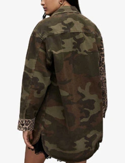 AllSaints Lily Camo-print Longline Cotton Shacket -Selfridges Store R04009294 CAMOGREEN ALT03