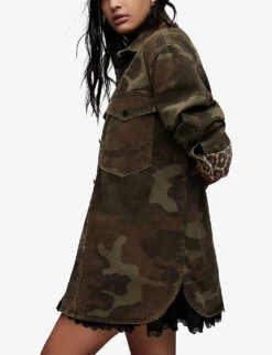 AllSaints Lily Camo-print Longline Cotton Shacket -Selfridges Store R04009294 CAMOGREEN ALT04