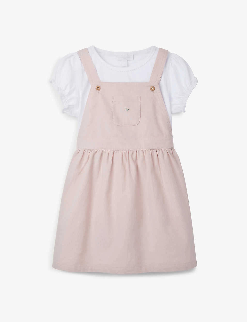 Flower-embroidered Cotton Pinafore And T-shirt Two-piece Set 18 Months - 6 Years 1 Flower-embroidered Cotton Pinafore And T-shirt Two-piece Set 18 Months - 6 Years