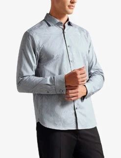 Ted Baker Oxcomb Jacquard-design French Cuff Cotton Shirt -Selfridges Store R04010875 PLGREEN ALT02