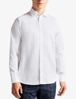 Ted Baker Layer Textured Long-sleeved Cotton-blend Shirt -Selfridges Store R04010881 WHITE ALT02