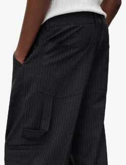 AllSaints Cairo Pinstripe Straight-leg Stretch Wool-blend Trousers -Selfridges Store R04011661 CHARCOAL ALT04