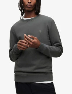 AllSaints Raven Ramskull-embroidered Organic-cotton Jumper -Selfridges Store R04012413 SLATESTONEGRE ALT02
