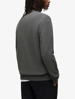 AllSaints Raven Ramskull-embroidered Organic-cotton Jumper -Selfridges Store R04012413 SLATESTONEGRE ALT03
