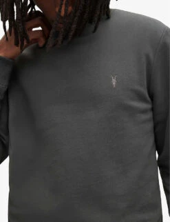AllSaints Raven Ramskull-embroidered Organic-cotton Jumper -Selfridges Store R04012413 SLATESTONEGRE ALT04
