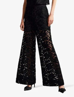 Ted Baker Claudya Semi-sheer Wide-leg Devoré Velvet Trousers -Selfridges Store R04031924 BLACK ALT02